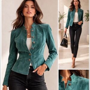 VTG NWT Suede Jacket Blazer Teal Coldwater Creek